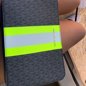 Black green & white striped micheal kors crossbody